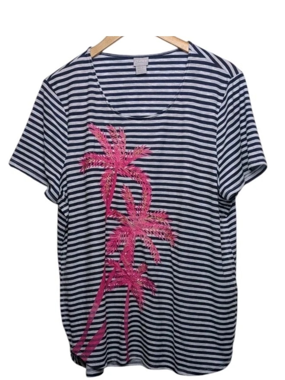 Chicos Zenergy Striped Floral Shirt XL Chicos 3 16/18
